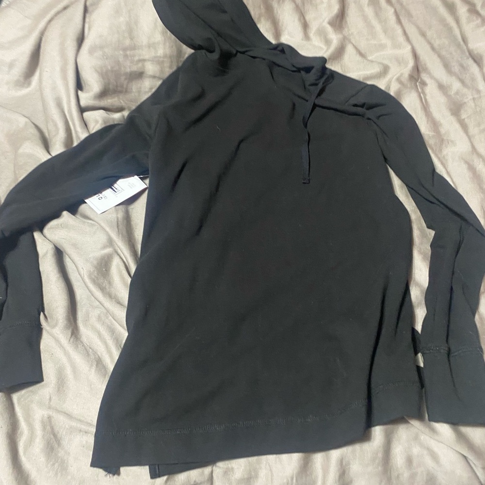 Danskin Now V-Neck Black Hoodie with Striped Lining - Picture 4 of 4